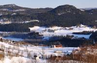 Nestua Bjørnstad og Landsemgardene i bakgrunnen. Foto: Willy Nestua Bjørnstad og Landsemgardene i bakgrunnen. Foto: Willy