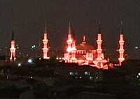 The Blue Mosque turned to red in the evening. 