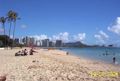 Ala Moana beach pluss Diamond head og Waikiki i bakgrunnen