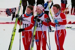 Jenter 15 år Mari Støen Gussiås og Marhea Gjeitnes fra Molde og Omegn IF tok de to første plassene med Ingeranne Strøm Nakstad, Byåsen skiklub på 3.plass.