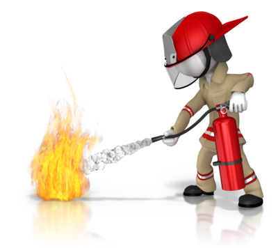 Brannmann som slukker med brannslukningsapparat