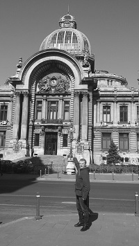 Outside the old National Bank in Buchurest, Romania