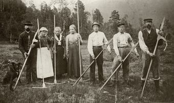 DGFoto 01Slåttefolk Sollia i Settemsdalen ca 1905_690x453