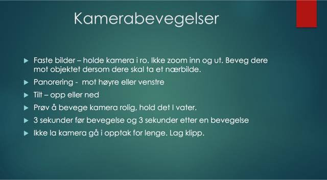 Liste over tips til gode kamerabevegelser