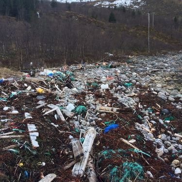 Søppel i Mefjordbotn. Fra strandryddeaksjonen 2017.