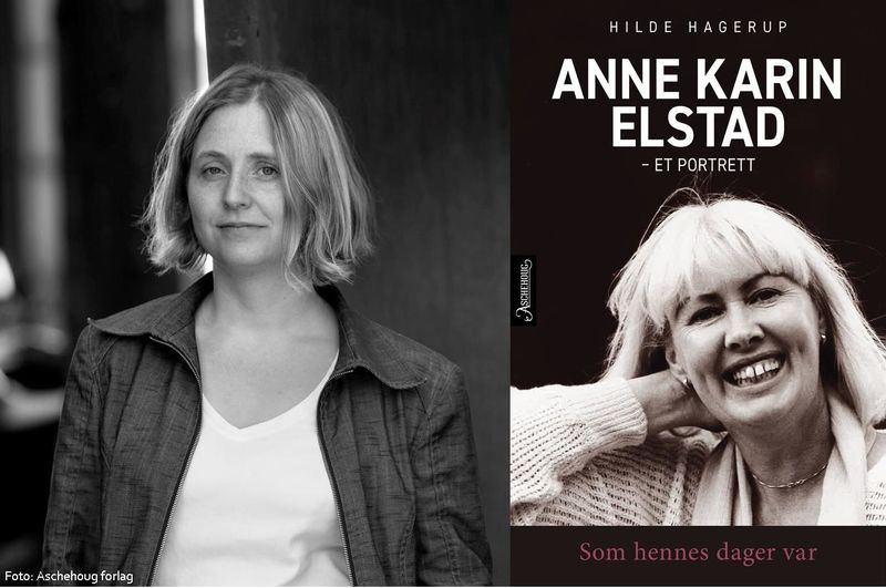 bilde av Hilde Hagerup og omslaget til Elstad-biografi