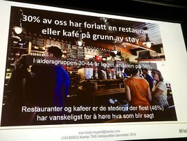 FOLKETS DOM. Restauranter og kafeer topper listen over steder hvor folk flest opplever mest støy, viser Kantars Helsepolitiske barometer for 2019. Foto Anja Hegg