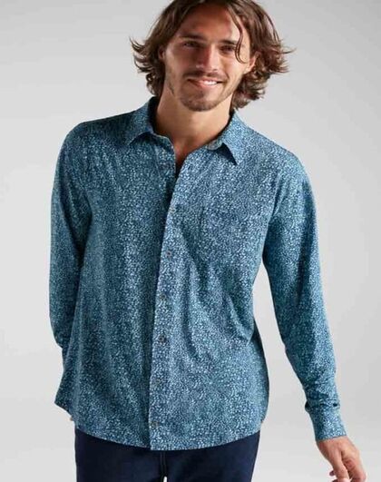 Blue Molecule Print Shirt - Standing