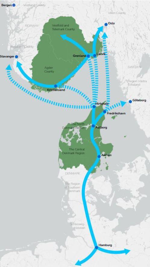 Kart som viser grønn jyllandskorridor