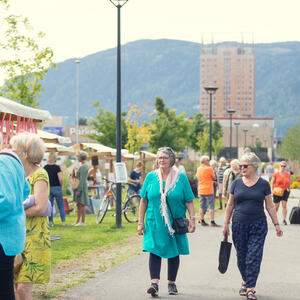 Foto av publikum som deltar på kunstvandring