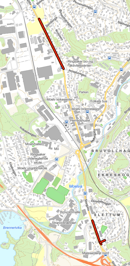 Kart over arbeider i Moelv