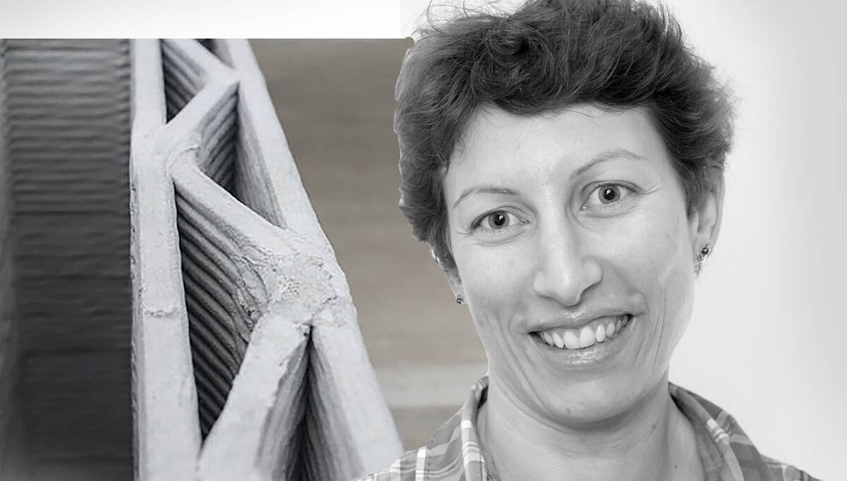 3D-printing kan gjøre hele verdikjeden for bygging digital, men utviklingen går for sakte, syns forskere. Nathalie Labonnote og innfelt eksempel på 3D-printing. Foto: Shutterstock/ Sintef. Montasje: ITBaktuelt. 2021-08-18-sintef-nathalie-labonnote