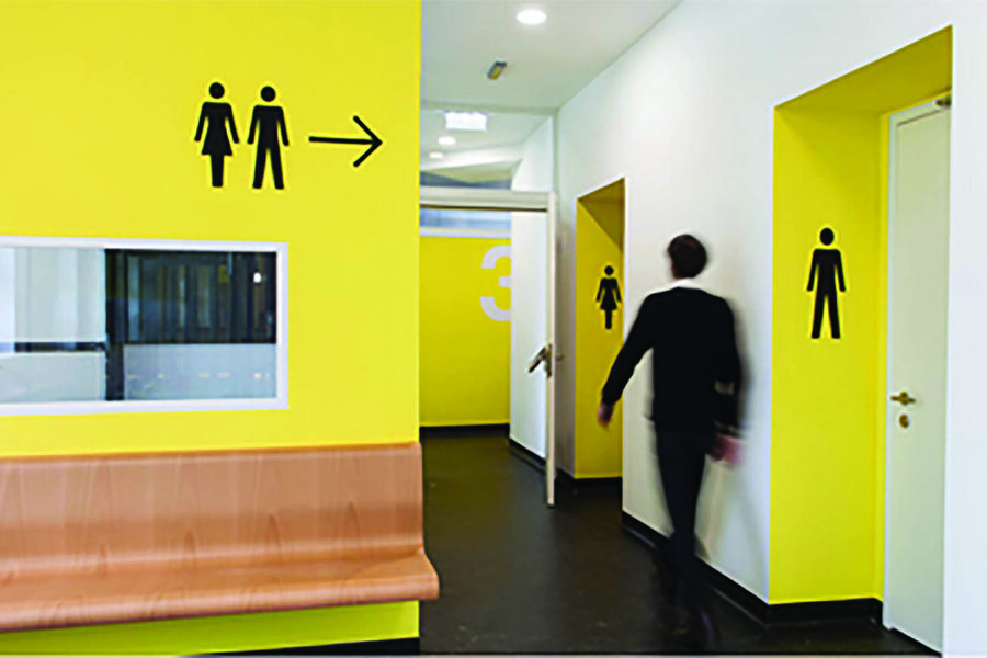 Tydelige kontraster bidrar til god orientering. Caritashaus am Hauptbahnhof, Wien. Foto og design: buero bauer