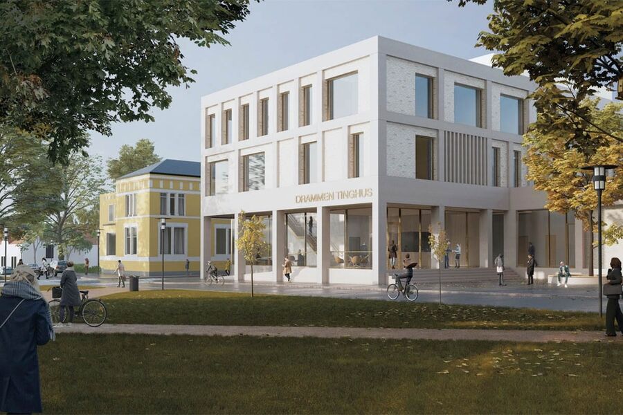 Det planlagte Drammen Tinghus. Illustrasjon: Dyrvik Arkitekter 