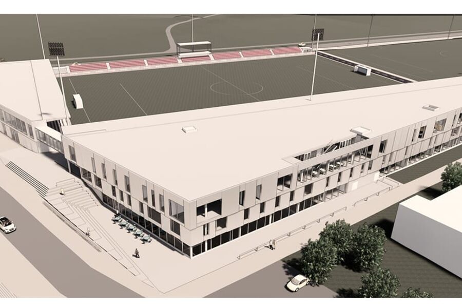 Slik vil nye KFUM arena bli, sett fra vest.