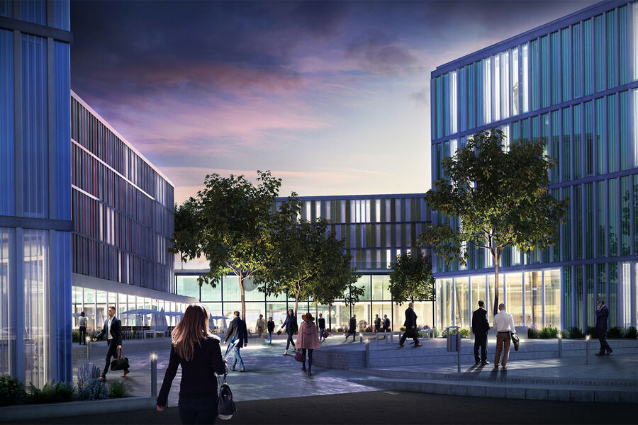 Innelys ved hjelp av 3D-printede lysarmaturer hos Atea i Sola Airport Arena. Foto: Sola Airport Arena
