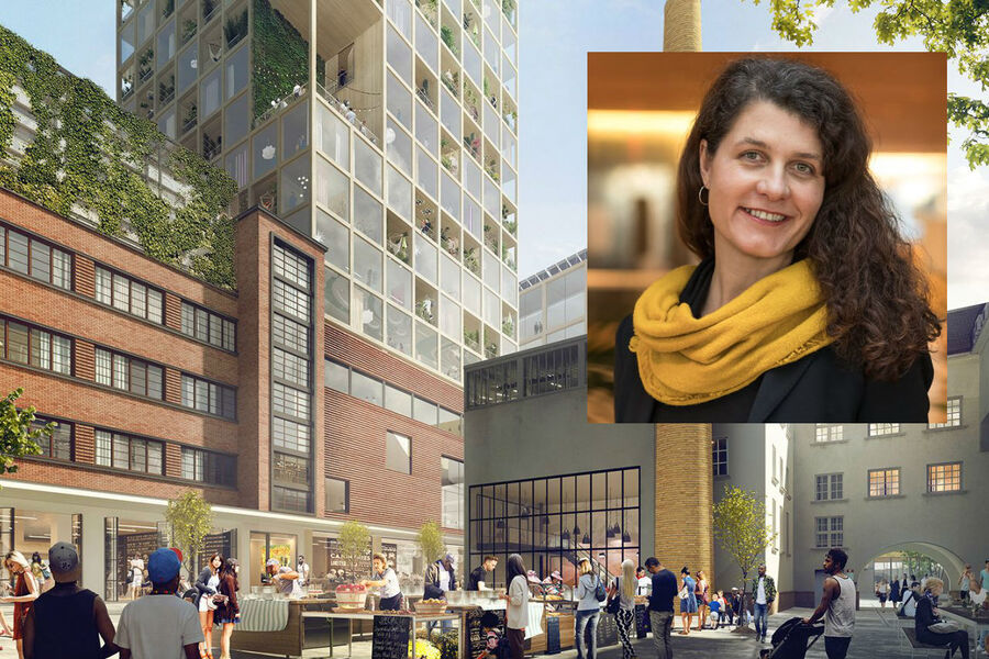 Landbrukskvartalet i Oslo. Illustrasjon: Studi 16. Innfelt: Katharina Th. Bramslev