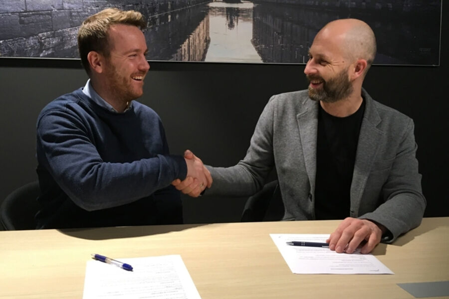 Daglig leder Borgar Lindhjem i Pro-Consult Sør og administrerende direktør Max J. Tangen i 7Sense Products.