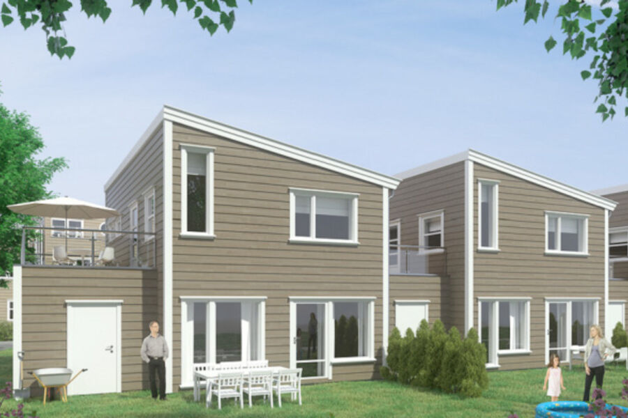 Illustrasjon av nytt boligprosjekt hos Bakkegruppen; Gystad Hageby.