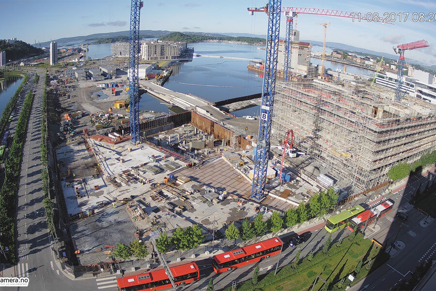 Kamera viser fremdrift av byggeprosess i Oslo.