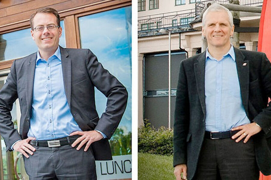 Magnus Meyer, administrerende direktør i WSP i Norden (t.v.) og Knut Jonny Johansen, administrerende direktør i WSP Norge. 