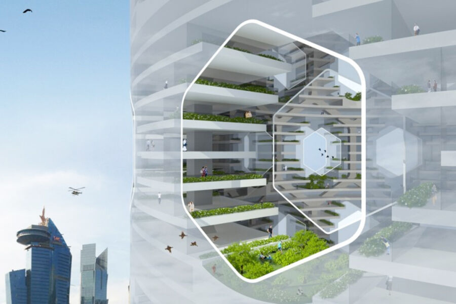 Perforeringene vil kunne gi luft og lys og åpne for store grøntområder. Alle illustrasjoner: Luca Curci Architects.
