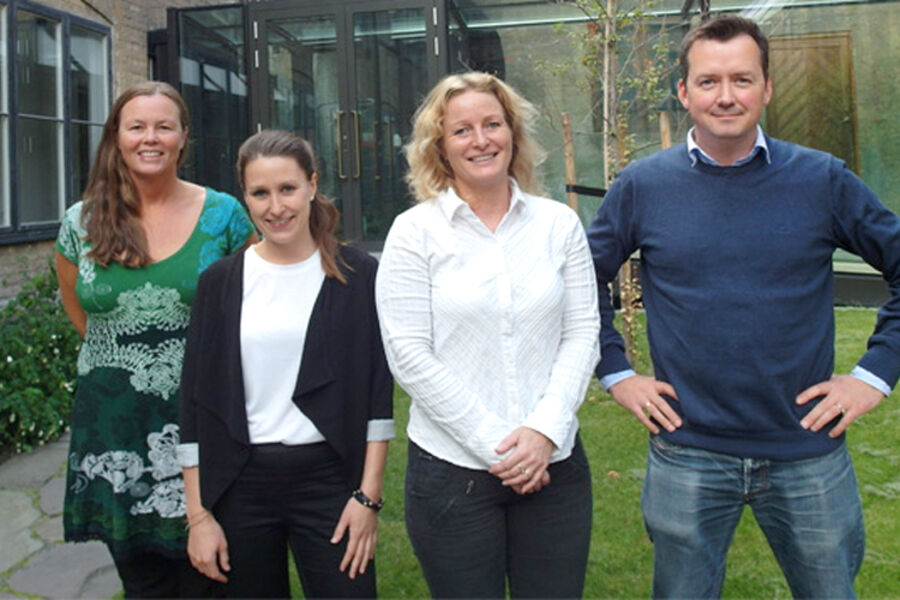 Arbeidsgruppelederne for utviklingen av BREEAM-NOR Communities. F.v. Camilla Mohr (Link Arkitektur), Oddrun Helen Hagen (Sweco), Elisabeth Herstad (Rambøll) og Rune Tøndell (Rambøll). Beate Folkestad Habhab (Asplan Viak) var dessverre ikke til stede da bildet ble tatt. Foto: NGBC.