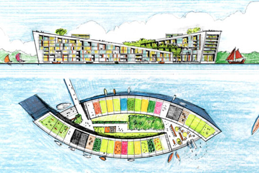 Havene stiger, stormflod blir stadig vanligere, befolkningen øker og boligprisene i storbyer stiger til himmels. Løsningen kan være flytende bydeler på betongkonstruksjoner i forlengelse fra land.