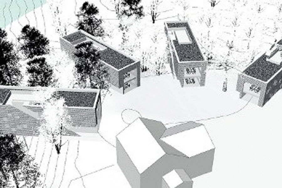 Muliuge boliger på stolper i Bærum. Illustrasjon: Snøhetta