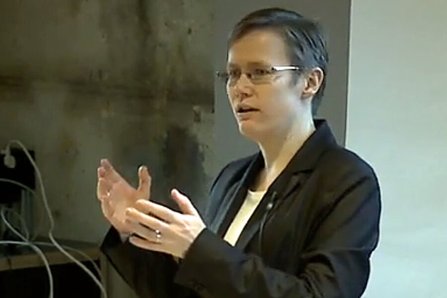 Kommunikasjonsansvarlig hos Arkitektbedriftene Berit Solli presenterte for første gang foreningens nye konjunkturbarometer for arkitektbransjen.