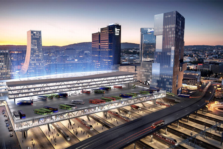 Slik er det tenkt at Oslo S skal se ut i 2021. Illustrasjon: Ruter/Cowi/MAD