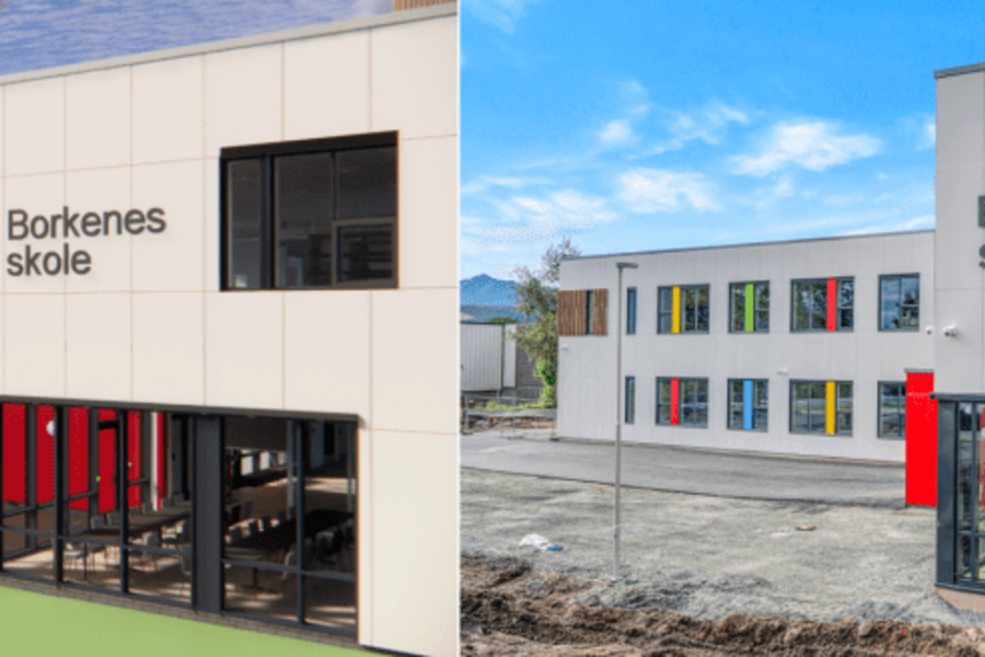 Prosjektet Borkenes skole (modellen t.v.) ble gjennomført som et fullverdig VDC-prosjekt. VDC er et rammeverk for oppdragsgjennomføring, inkluderer metodikk for gode arbeidsprosesser.