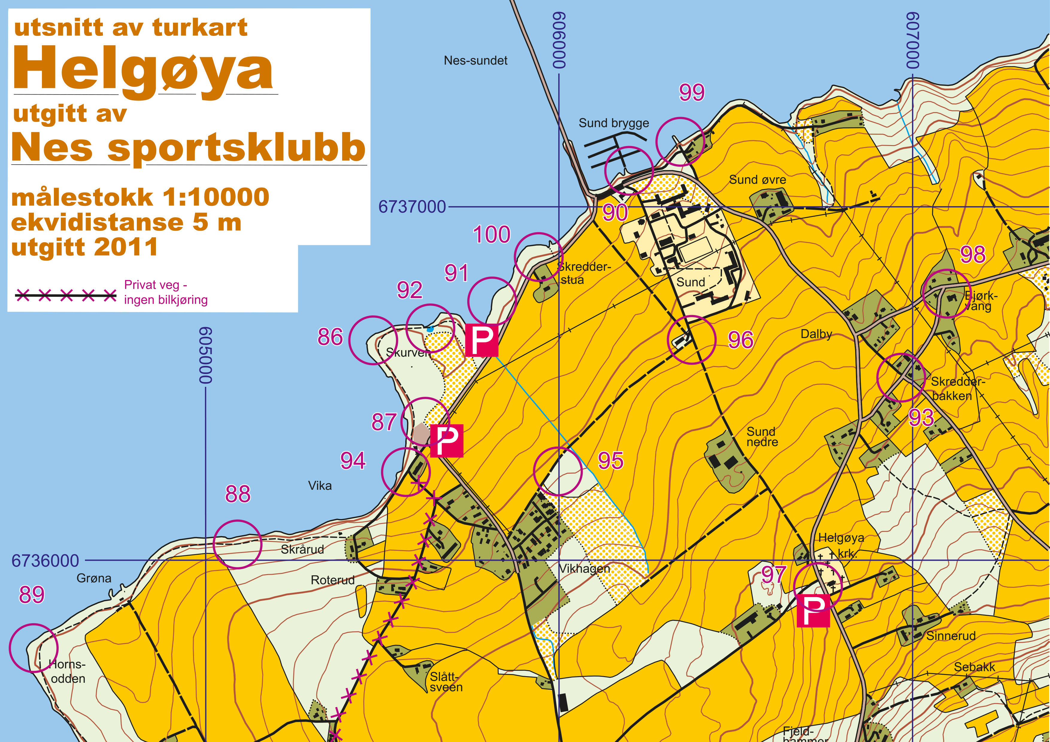 Kart som viser plassering av stolper i stolpejakta på Helgøya