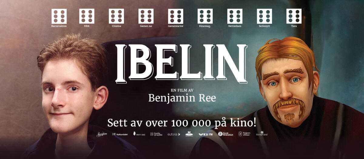 Kinoplakat med barnebilde av Mats Steen og hans avatar Ibelin