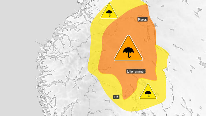 Meteorologisk institutt varsler trippelt oransje farevarsel Illustrasjon som viser oransje farevarsel
