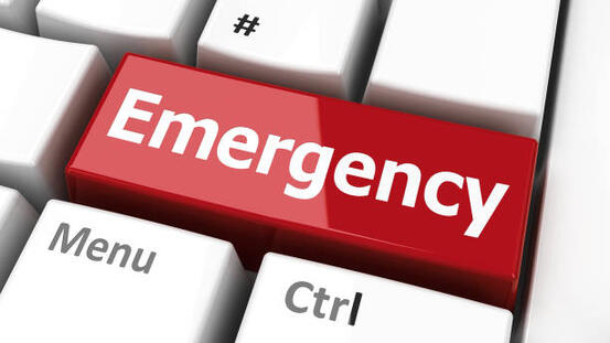 Emergency key on the computer keyboard, three-dimensional rendering, 3D illustration