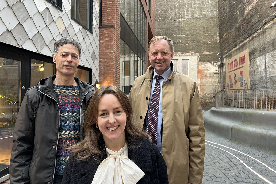 Stein Stoknes, FutureBuilt, Mie Fuglseth, Grønn Byggallianse og Bjørn Kjærland Haugland fra Skift håper på stor oppslutning om klimakrav til bygging. Foto: Pia Bodahl, FutureBuilt