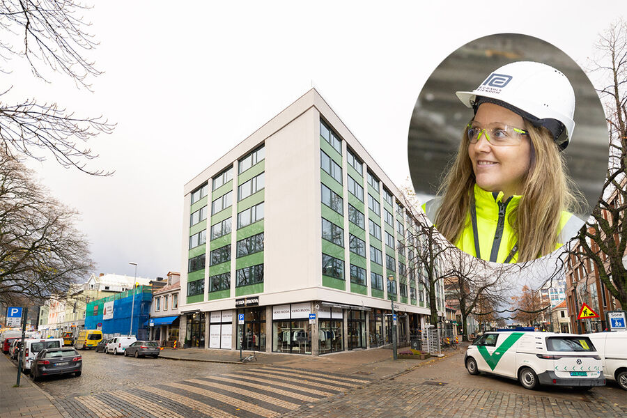Marit Sve, prosjektleder og teknisk forvalter i E C Dahls Eiendom i Trondheim forteller om et spennende og lærerikt prosjekt. – Det har vært spennende, utfordrende og veldig lærerikt å jobbe som byggherres prosjektleder i et så ambisiøst prosjekt, sier hun. Bygget oppfyller kravene til FutureBuilt sitt kriteriesett for sirkulære bygg og Breeam-Nor Outstanding Paris Proof.