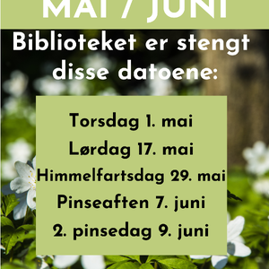 dager biblioteket er stengt i mai