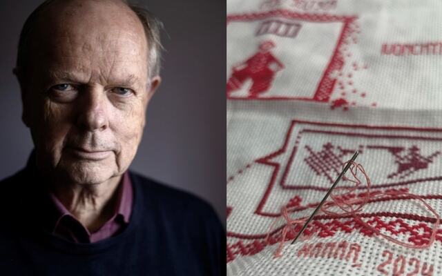 Bilde av Morten Jentoft og et broderi
