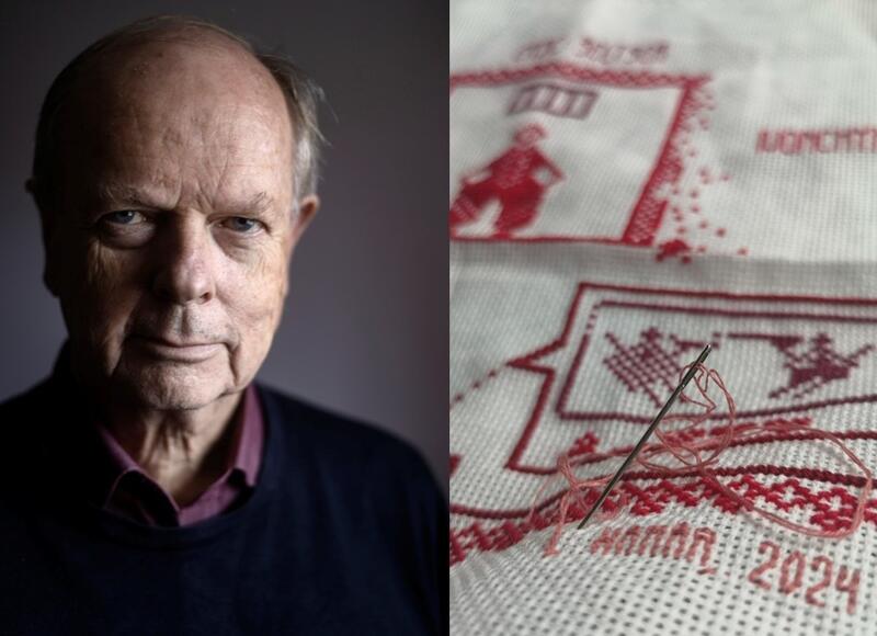 Bilde av Morten Jentoft og et broderi