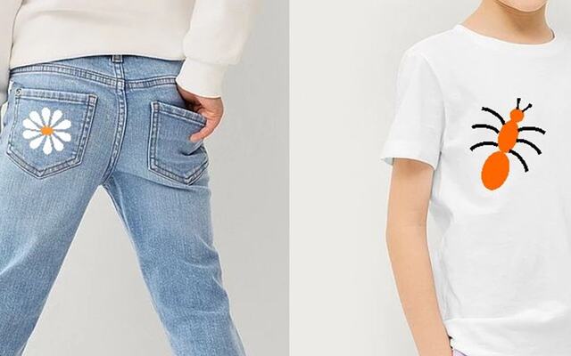 bilde av potettrykk på jeans og t-skjorte