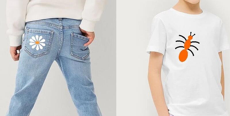 bilde av potettrykk på jeans og t-skjorte