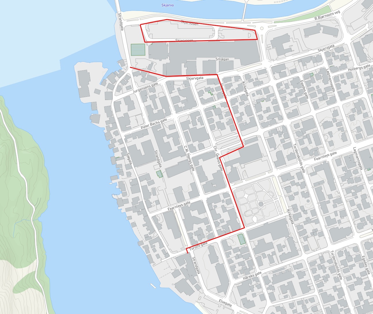 Kart med oversikt over parkeringsområder hvor det må brukes parkeringsskive
