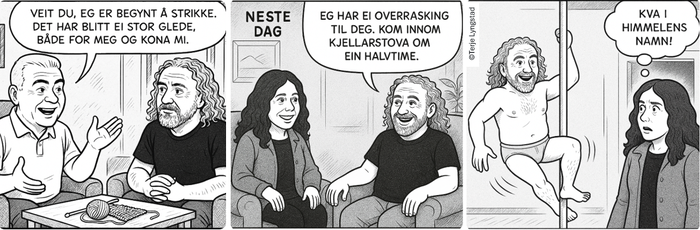 Tegneserie av mann i strippestang