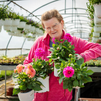 Dame som holder fargerike blomster